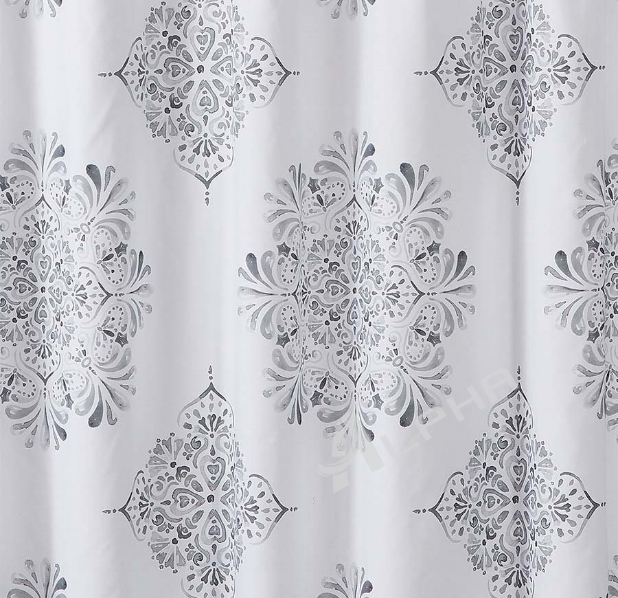 Luxurious Grey And White Damask Medallion Fabric Shower Curtain